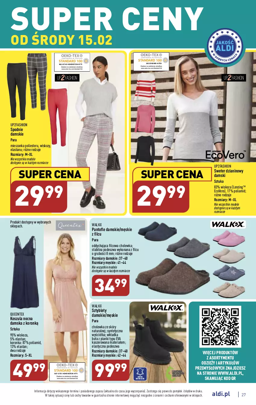 Gazetka promocyjna Aldi - Pełny katalog - ważna 13.02 do 18.02.2023 - strona 27 - produkty: Fa, Kosz, Koszula, Koszula nocna, Queentex, Spodnie, Sweter, Sztyblety