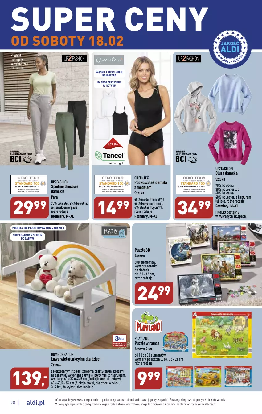 Gazetka promocyjna Aldi - Pełny katalog - ważna 13.02 do 18.02.2023 - strona 28 - produkty: Bluza, Dres, Dzieci, Fa, HP, Kosz, Moda, Obraz, Podkoszulek, Puzzle, Queentex, Spodnie, Spodnie dresowe, Wełna