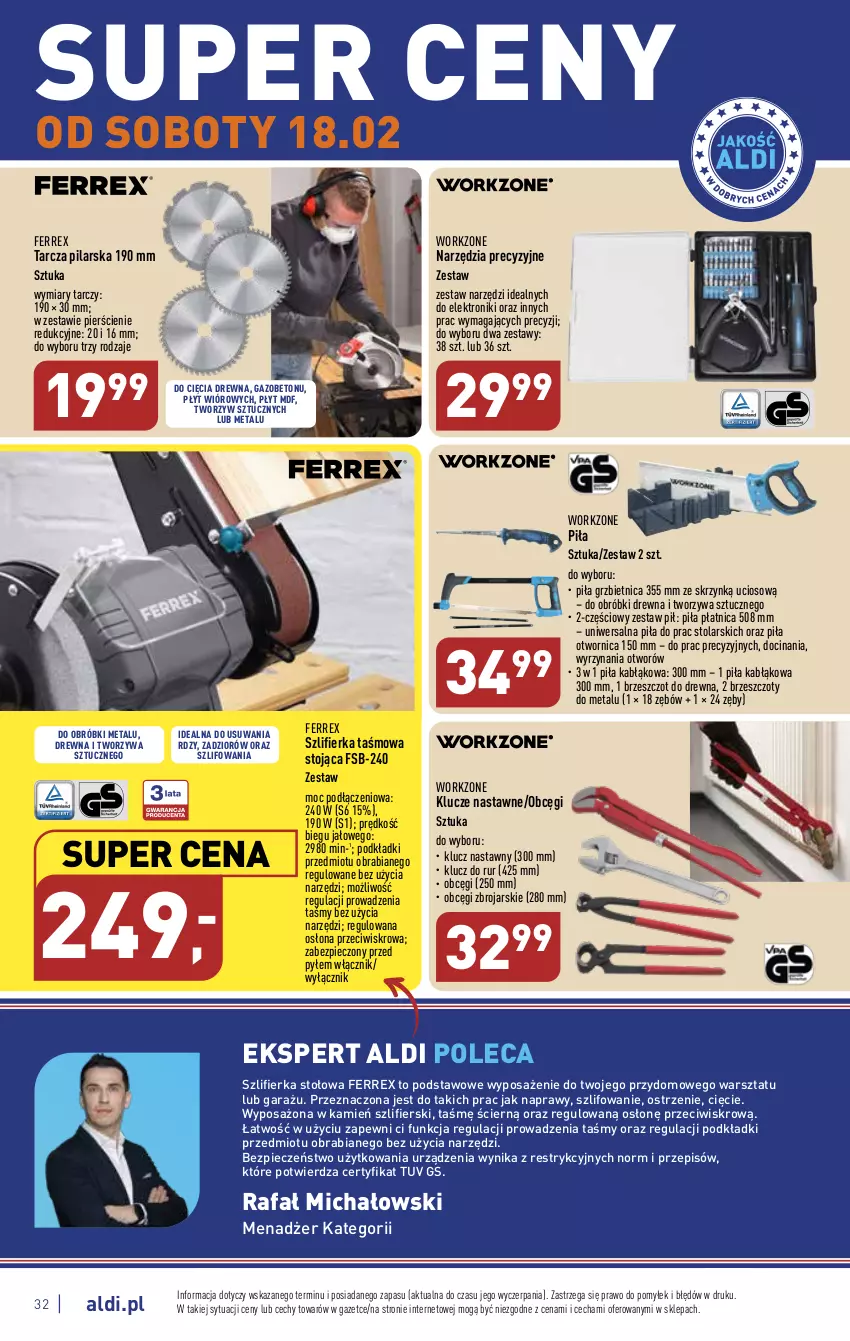 Gazetka promocyjna Aldi - Pełny katalog - ważna 13.02 do 18.02.2023 - strona 32 - produkty: Fa, Garaż, Piec, Piła płatnica, Podkład, Szlifierka, Zestaw narzędzi