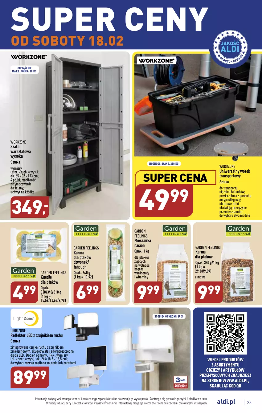 Gazetka promocyjna Aldi - Pełny katalog - ważna 13.02 do 18.02.2023 - strona 33 - produkty: Bateria, Dzwonek, Fa, Knedle, LANA, Por, Reflektor, Reflektor LED, Rolki, Silan, Sok, Sport, Szafa, Top, Tran, Wózek, Wózek transportowy