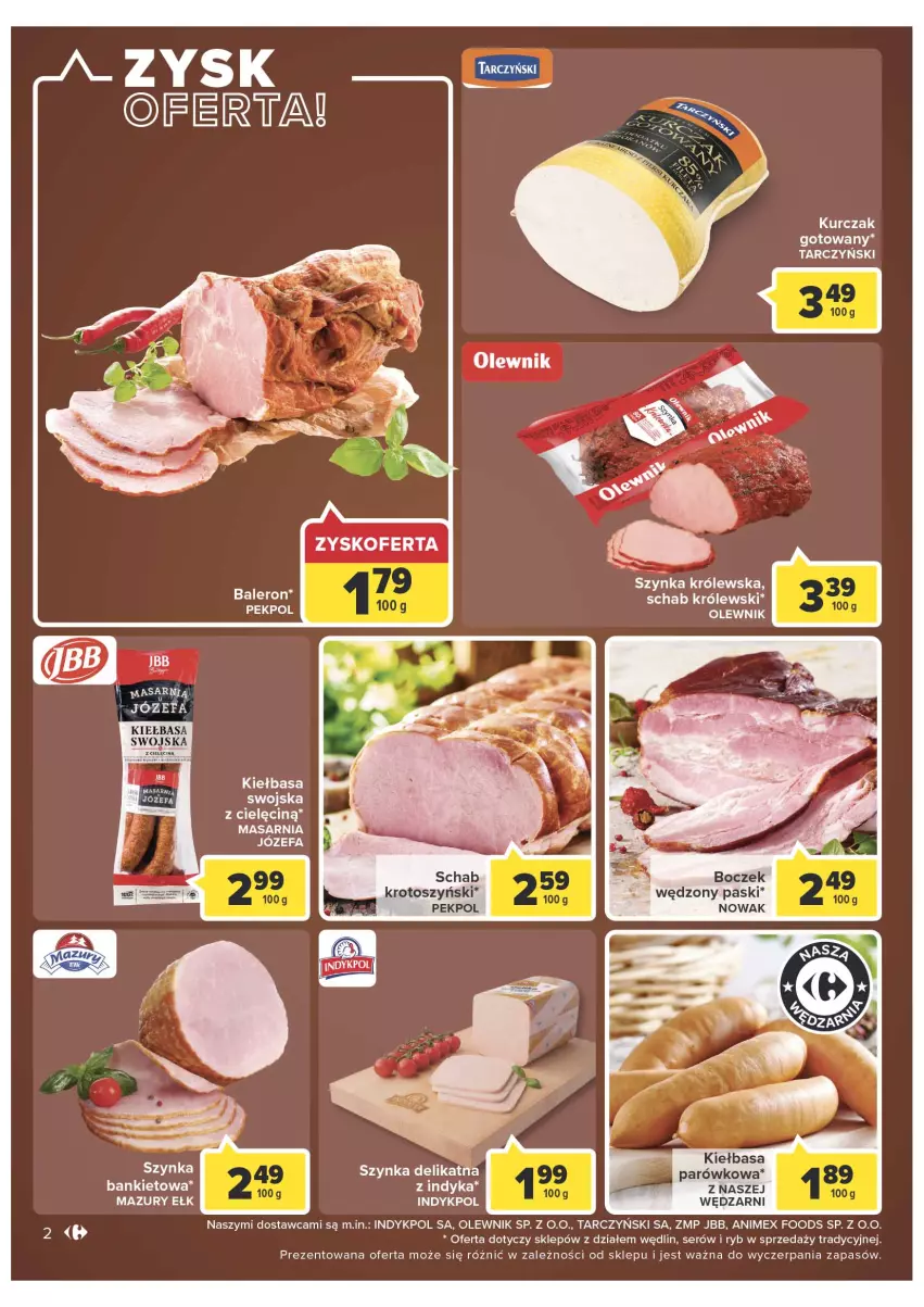 Gazetka promocyjna Carrefour - Gazetka Market - ważna 01.03 do 12.03.2022 - strona 2 - produkty: Boczek, Fa, Kiełbasa, Królewski, Kurczak, Kurczak gotowany, Olewnik, Pekpol, Schab krotoszyński, Ser, Szynka, Szynka Królewska, Tarczyński