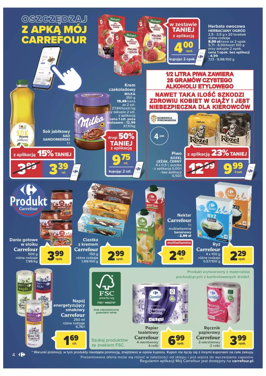 Gazetka promocyjna Carrefour - Gazetka Market - ważna 01.03 do 12.03.2022 - strona 4 - produkty: Gra, Herbata, Herbata owocowa, Kosz, Kozel, Nektar, Ogród, Papier, Piwa, Piwo, Ręcznik, Rolki, Ryż, Sok, Sok jabłkowy