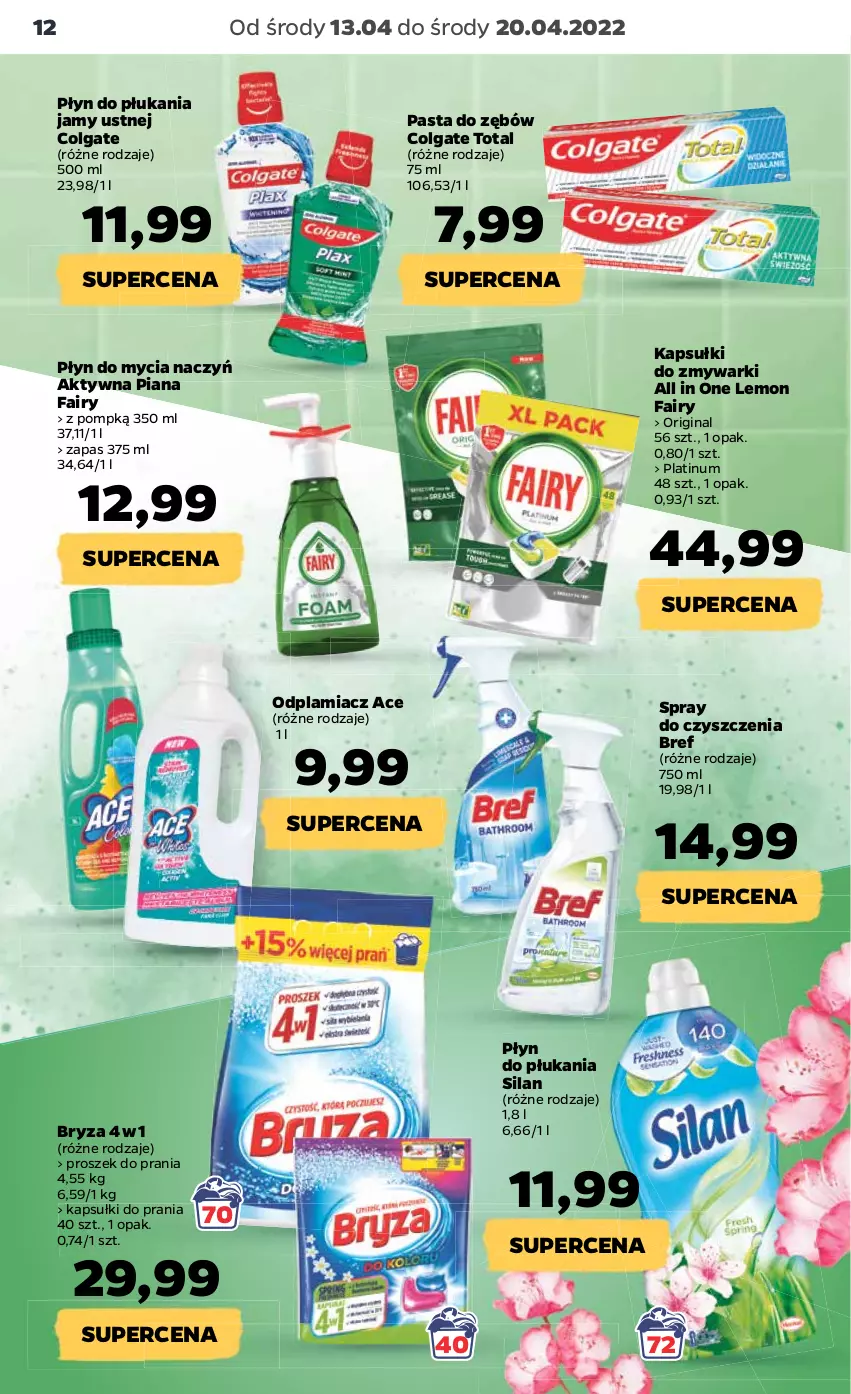 Gazetka promocyjna Netto - Gazetka spożywcza 13.04-20.04 - ważna 13.04 do 20.04.2022 - strona 12 - produkty: Bref, Bryza, Colgate, Colgate Total, Do mycia naczyń, Fa, Fairy, Gin, Kapsułki do prania, LG, Odplamiacz, Pasta do zębów, Płyn do mycia, Płyn do mycia naczyń, Płyn do płukania, Płyn do płukania jamy ustnej, Proszek do prania, Silan, Spray do czyszczenia, Zmywarki