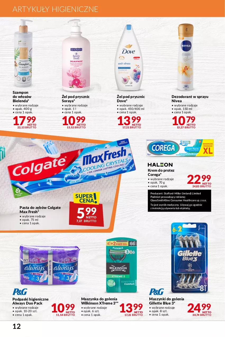 Gazetka promocyjna Makro - Najlepsze oferty - ważna 09.01 do 05.02.2024 - strona 12 - produkty: Always, Bielenda, Colgate, Corega, Dezodorant, Dove, Gillette, LG, Maszynka, Maszynka do golenia, Nivea, Pasta do zębów, Podpaski, Szampon, Szynka