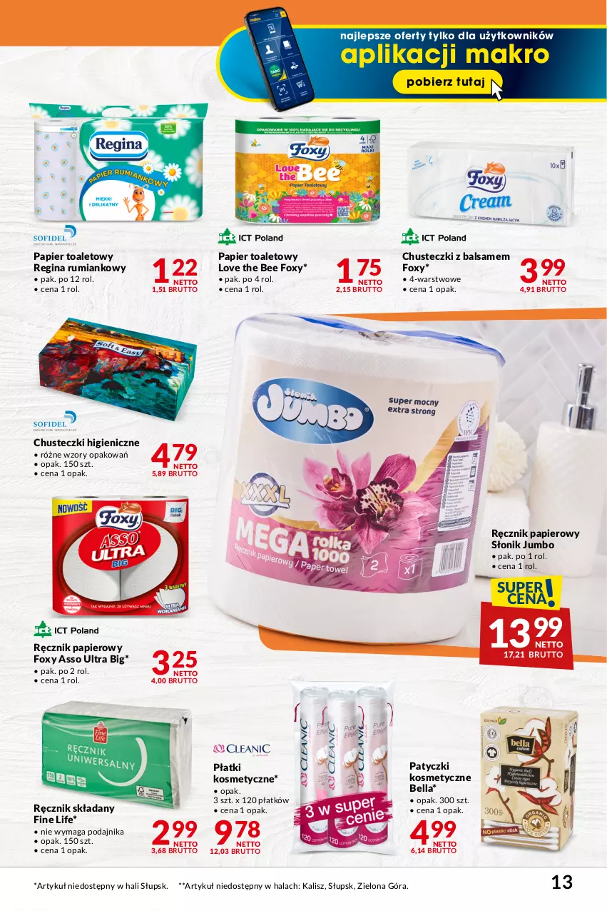 Gazetka promocyjna Makro - Najlepsze oferty - ważna 09.01 do 05.02.2024 - strona 13 - produkty: Bell, Bella, Chusteczki, Foxy, Gin, Papier, Papier toaletowy, Patyczki kosmetyczne, Płatki kosmetyczne, Ręcznik, Rum