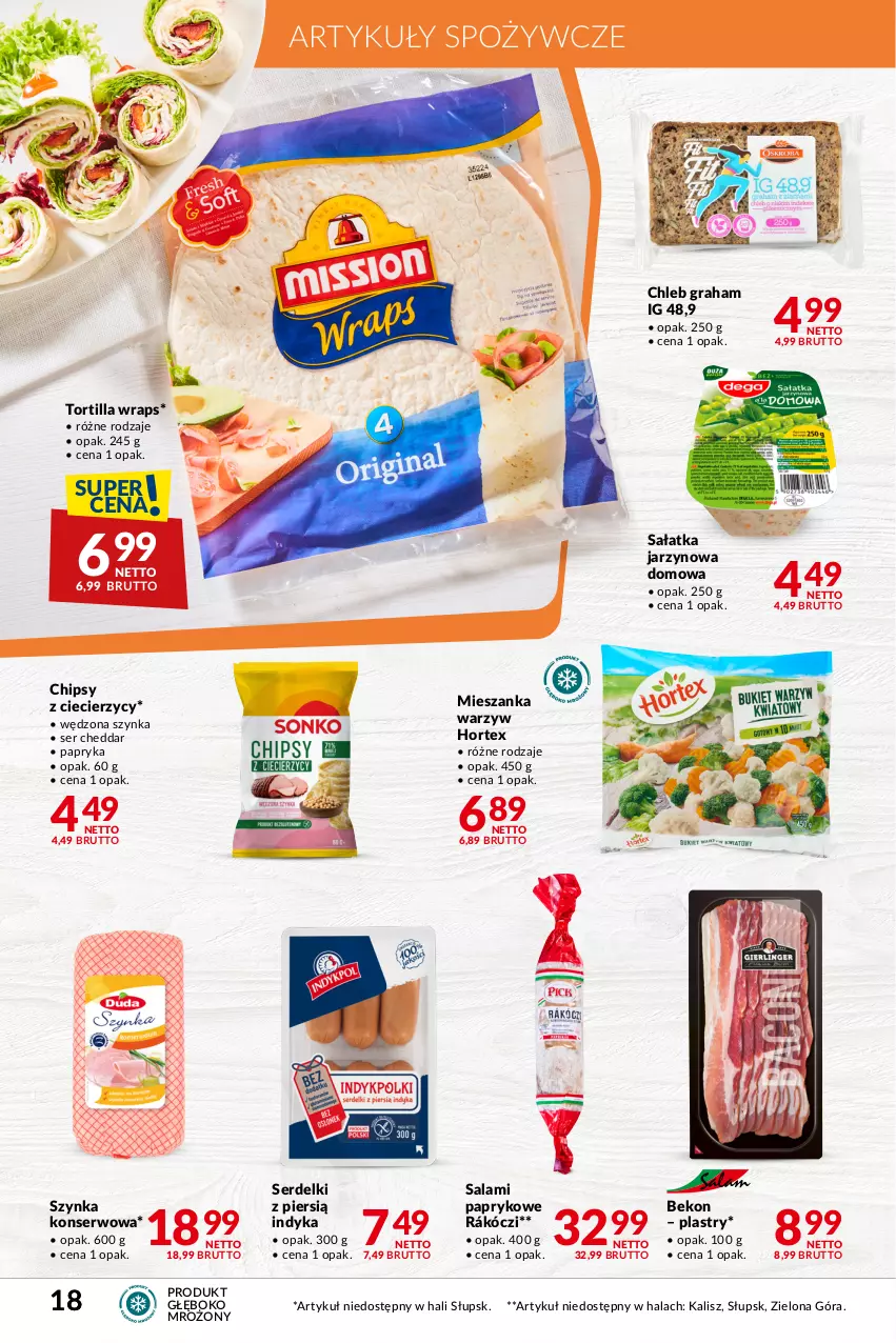 Gazetka promocyjna Makro - Najlepsze oferty - ważna 09.01 do 05.02.2024 - strona 18 - produkty: Artykuły spożywcze, Beko, Cheddar, Chipsy, Chleb, Gra, Hortex, Mieszanka warzyw, Papryka, Salami, Sałat, Sałatka, Ser, Serdelki, Szynka, Szynka konserwowa, Tortilla