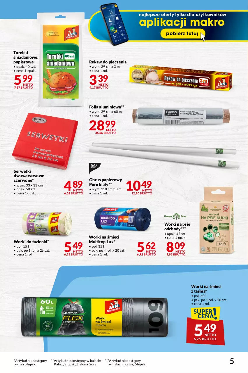 Gazetka promocyjna Makro - Najlepsze oferty - ważna 09.01 do 05.02.2024 - strona 5 - produkty: Danio, Folia aluminiowa, Obrus, Papier, Piec, Pur, Rękaw do pieczenia, Ser, Serwetki, Top, Worki na śmiec, Worki na śmieci