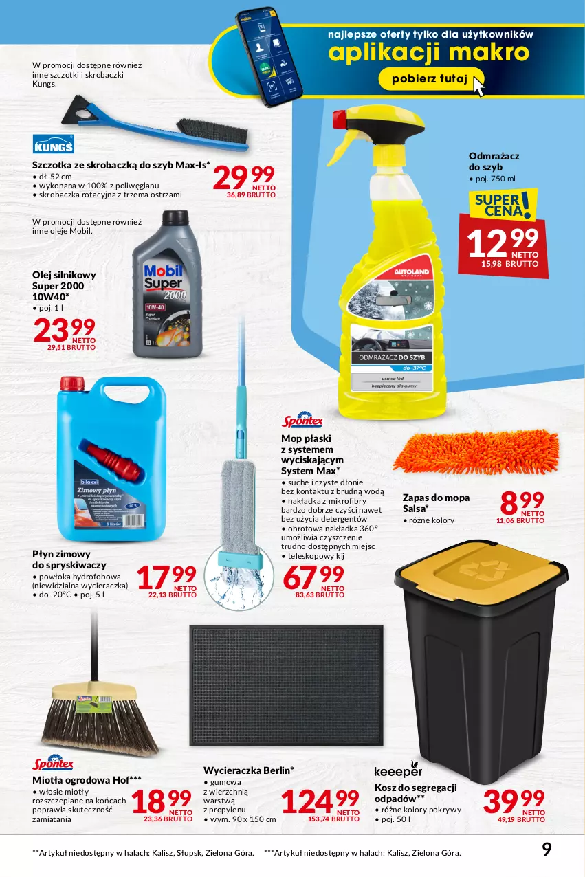 Gazetka promocyjna Makro - Najlepsze oferty - ważna 09.01 do 05.02.2024 - strona 9 - produkty: Kosz, Miotła, Mobil, Mop, Odmrażacz do szyb, Olej, Olej silnikowy, Płyn zimowy, Salsa, Skrobaczka, Szczotka, Teleskop, Wycieraczka