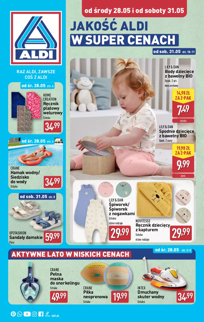 Gazetka promocyjna Aldi - Artykuły przemysłowe i tekstylia - ważna 28.05 do 31.05.2025 - strona 1 - produkty: Body, Dzieci, Fa, Hama, Maska, Piwo, Ręcznik, Sandał, Siedzisko, Spodnie
