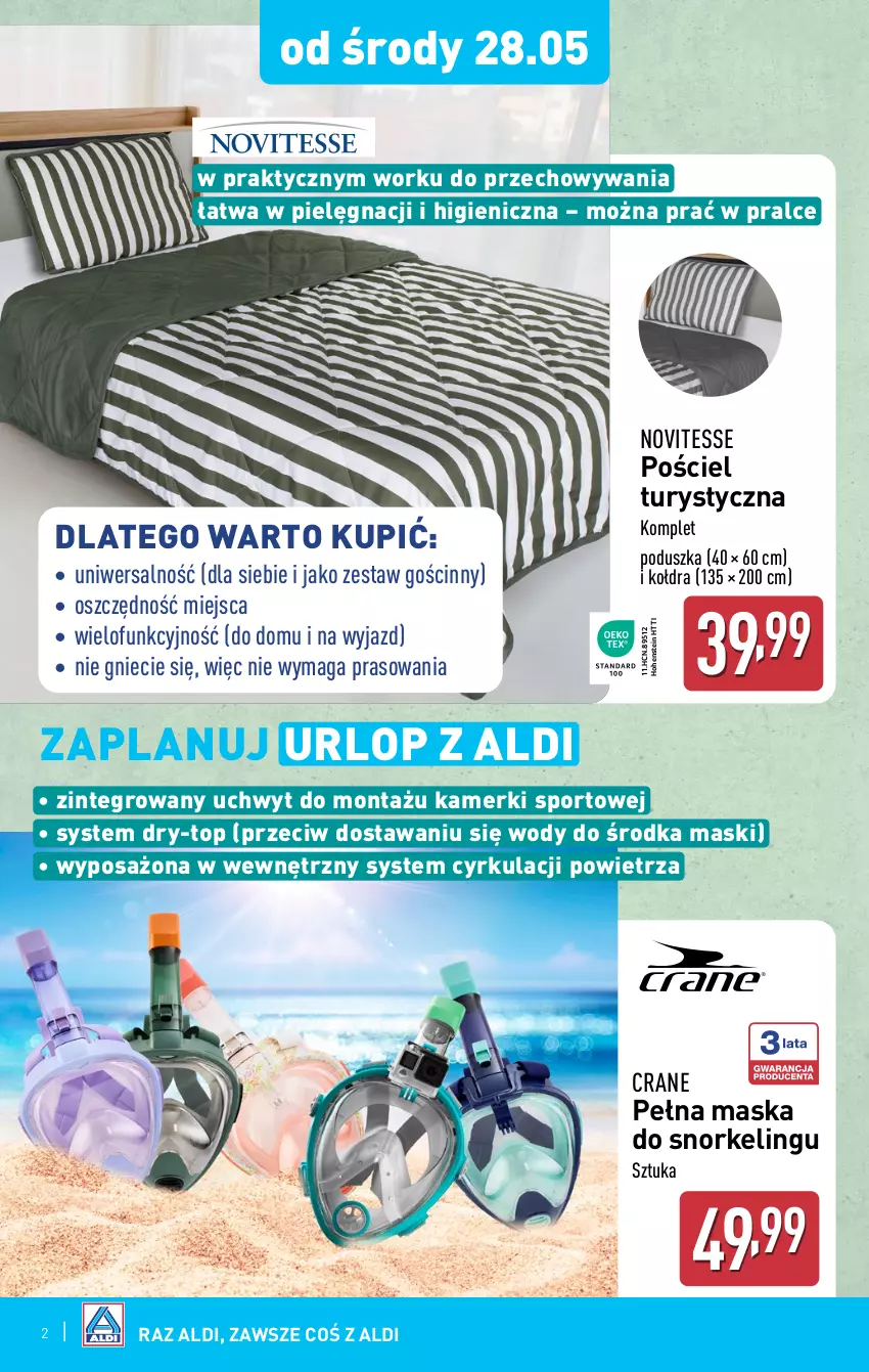 Gazetka promocyjna Aldi - Artykuły przemysłowe i tekstylia - ważna 28.05 do 31.05.2025 - strona 2 - produkty: Kołdra, Maska, Poduszka, Por, Pościel, Sport, Top