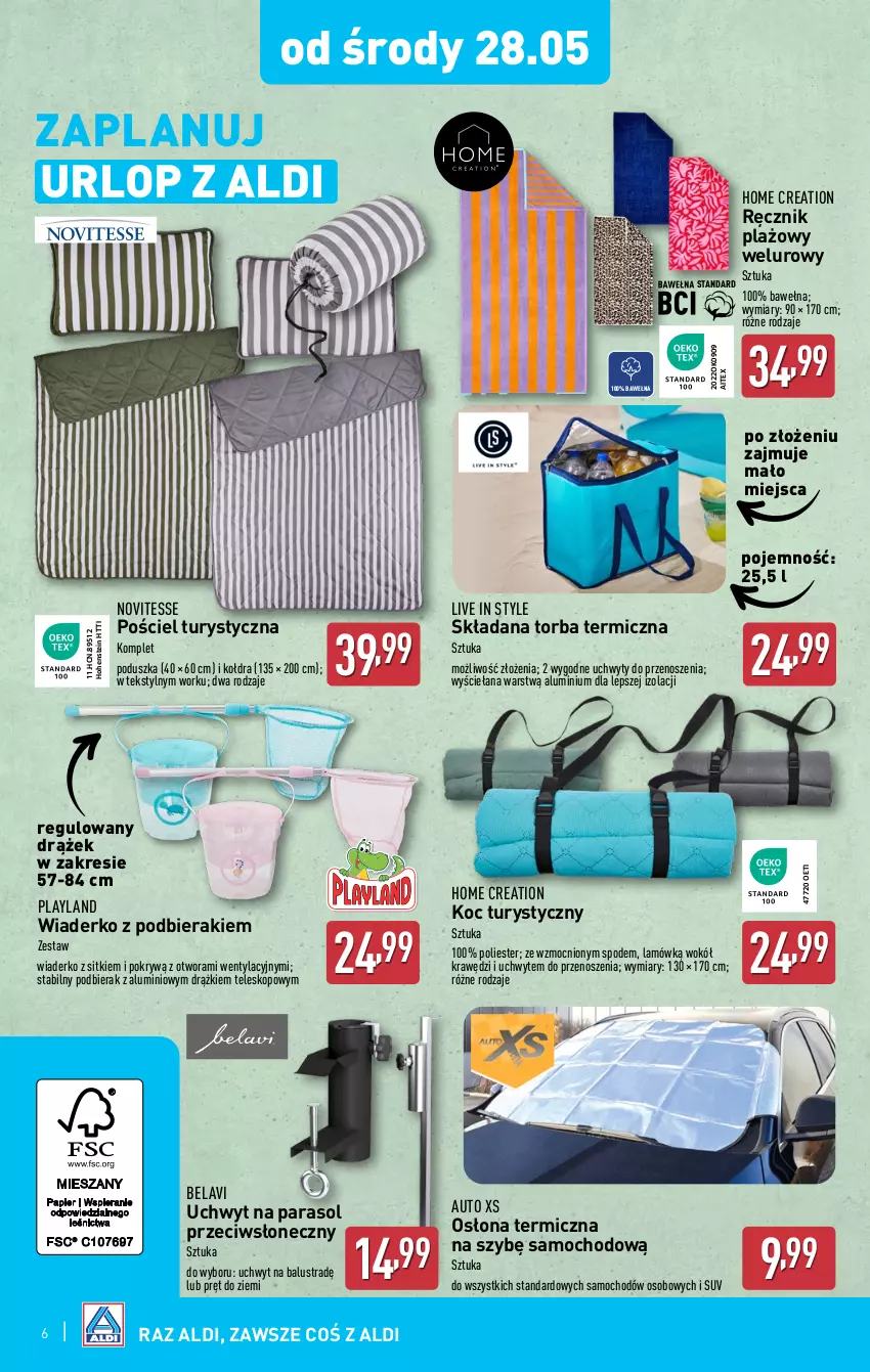 Gazetka promocyjna Aldi - Artykuły przemysłowe i tekstylia - ważna 28.05 do 31.05.2025 - strona 6 - produkty: Koc, Kołdra, Parasol, Poduszka, Pościel, Ręcznik, Teleskop, Torba, Uchwyty, Wełna