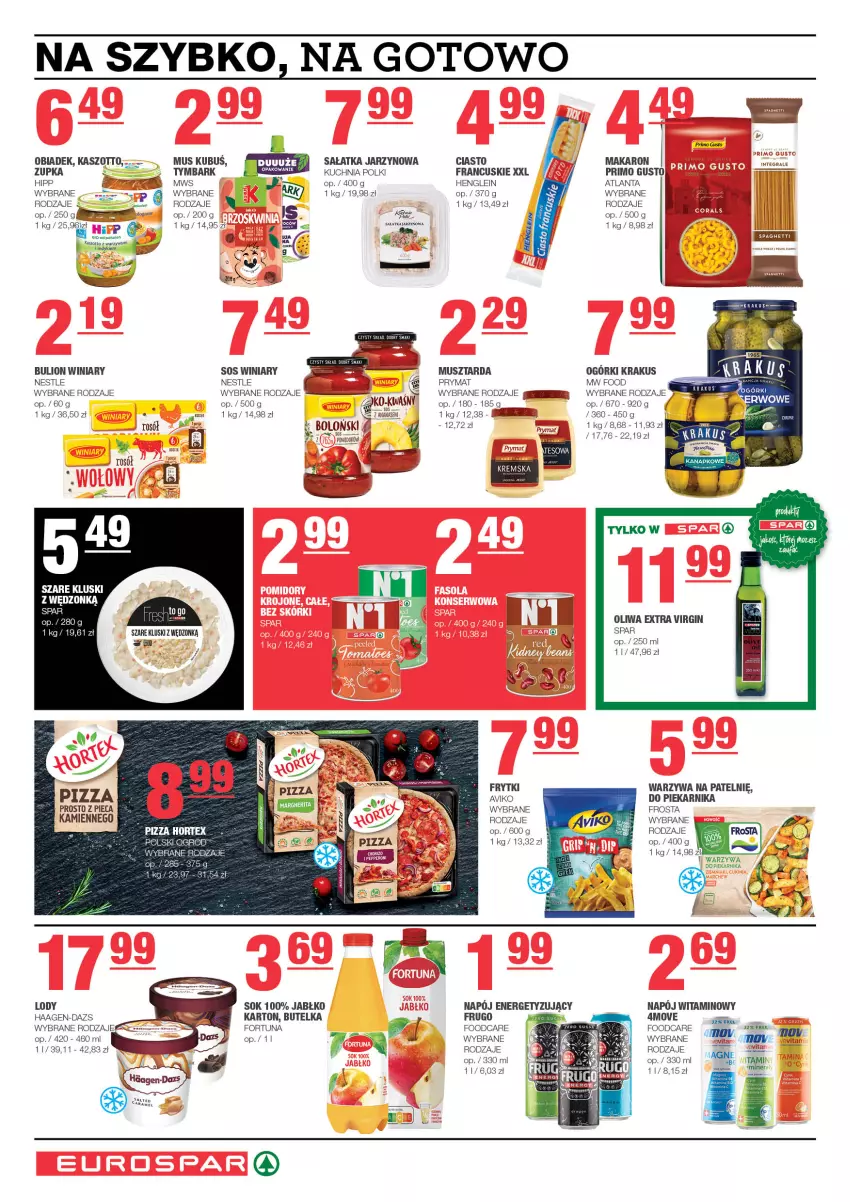 Gazetka promocyjna Spar - EuroSpar - ważna 14.01 do 24.01.2024 - strona 6 - produkty: Ananas, Bulion, Fortuna, Frosta, Frytki, Gin, Gra, HiPP, Hortex, Krakus, Kubuś, Kuchnia, Lion, Lody, Makaron, Mus, Musztarda, Napój, Piec, Piekarnik, Pizza, Prymat, Rosół, Sałat, Sałatka, Sok, Sos, Spaghetti, Tymbark, Warzywa, Winiary, Zott