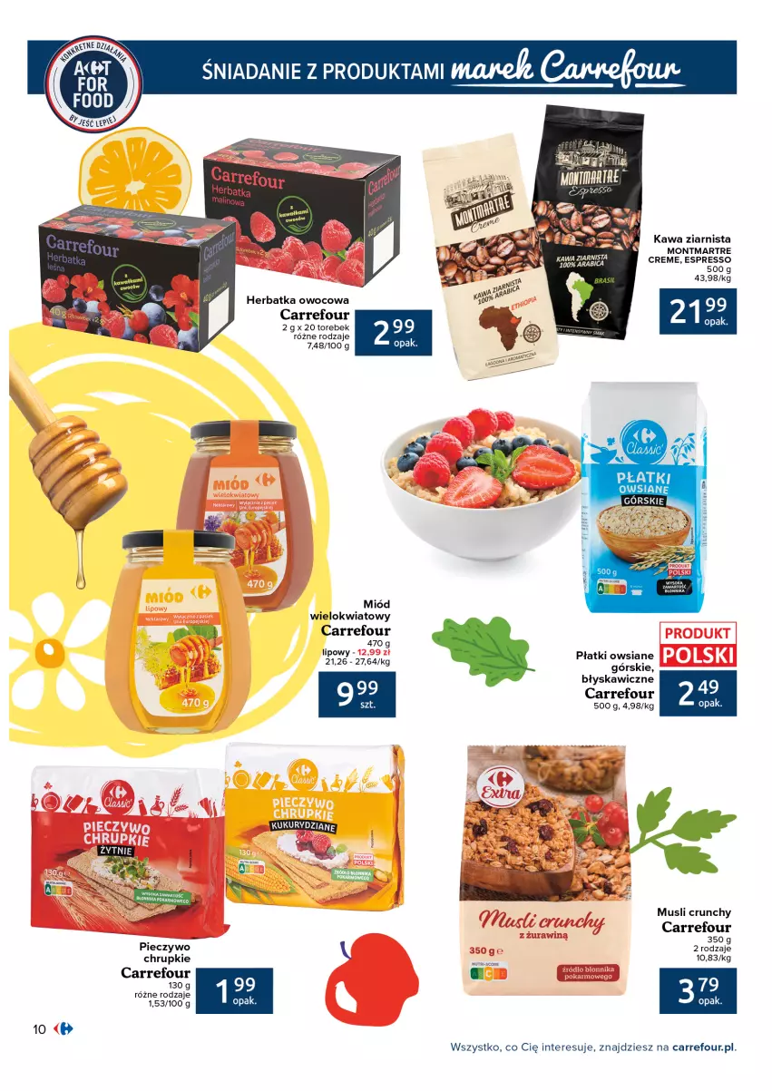 Gazetka promocyjna Carrefour - Gazetka Możemy jeść mądrze - ważna 11.01 do 23.01.2022 - strona 10 - produkty: Kawa, Kawa ziarnista, Miód, Mus, Piec, Pieczywo