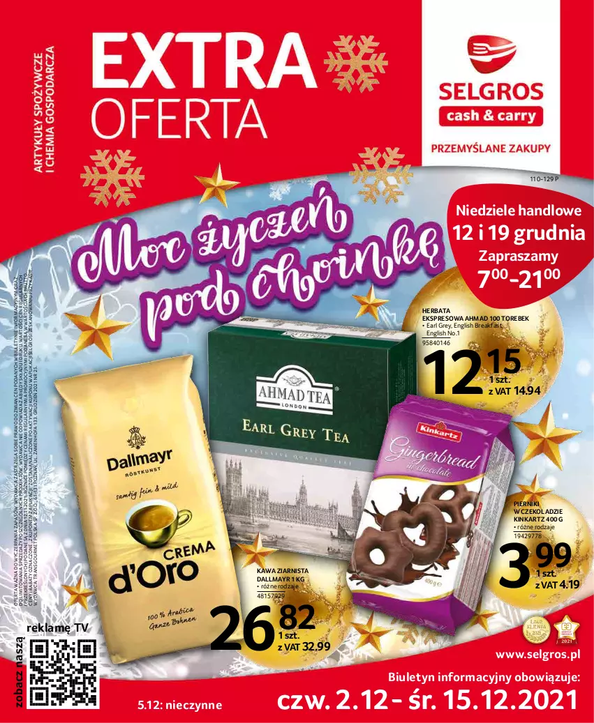 Gazetka promocyjna Selgros - Extra Oferta - ważna 01.12 do 31.12.2021 - strona 1 - produkty: Dallmayr, Earl Grey, Fa, Herbata, Inka, Kawa, Kawa ziarnista, LG, Piernik, Pierniki w czekoladzie, Tran