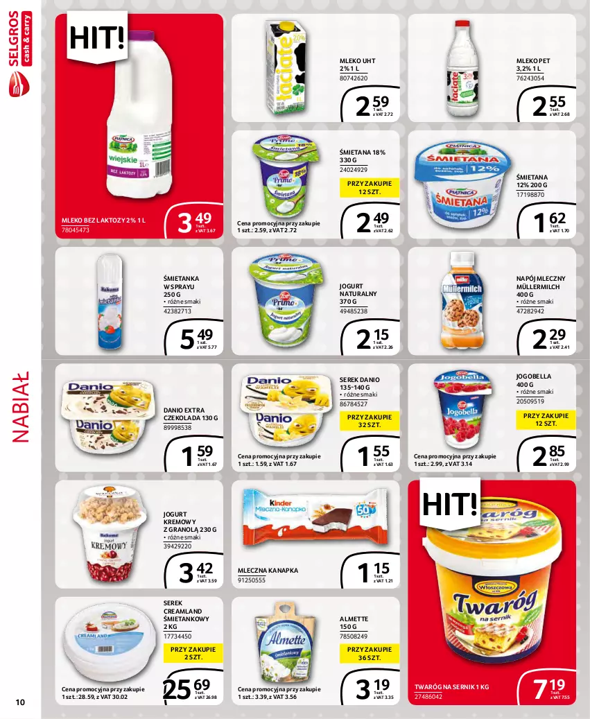 Gazetka promocyjna Selgros - Extra Oferta - ważna 01.12 do 31.12.2021 - strona 10 - produkty: Almette, Bell, Bella, Czekolada, Danio, Gra, Jogobella, Jogurt, Jogurt naturalny, Mleczna kanapka, Mleko, Mleko bez laktozy, Müller, Müllermilch, Napój, Napój mleczny, Ser, Serek, Twaróg