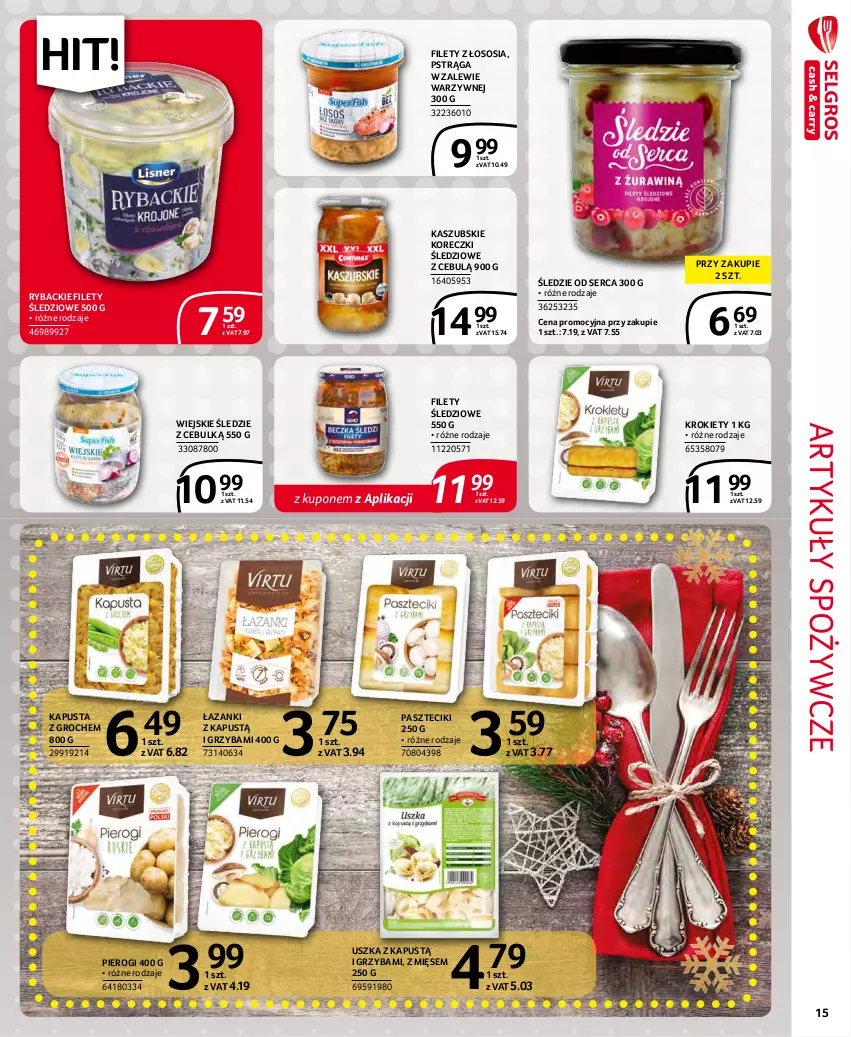 Gazetka promocyjna Selgros - Extra Oferta - ważna 01.12 do 31.12.2021 - strona 15 - produkty: Artykuły spożywcze, Groch, Kapustą, Koreczki śledziowe, Krokiety, Pierogi, Pstrąg, Ryba, Ser, Sos