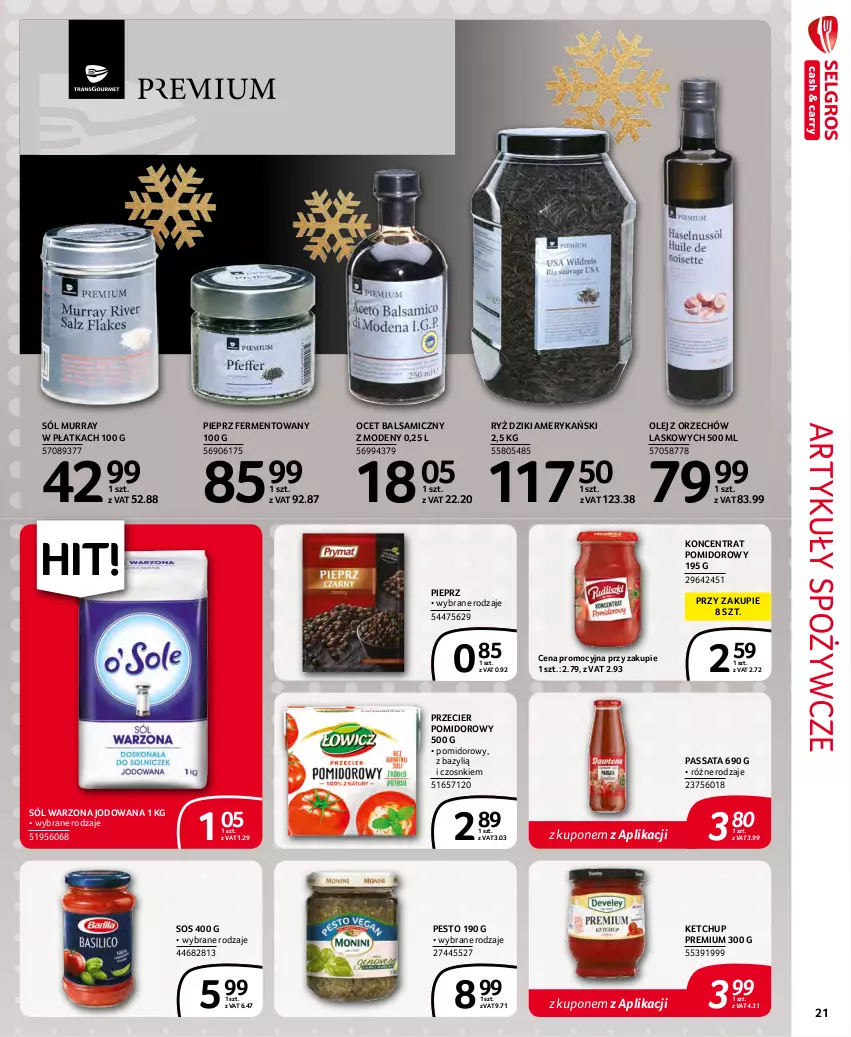 Gazetka promocyjna Selgros - Extra Oferta - ważna 01.12 do 31.12.2021 - strona 21 - produkty: Artykuły spożywcze, Bazyl, Ketchup, Koncentrat pomidorowy, Ocet, Ocet balsamiczny, Olej, Pesto, Pieprz, Ryż, Sól, Sos