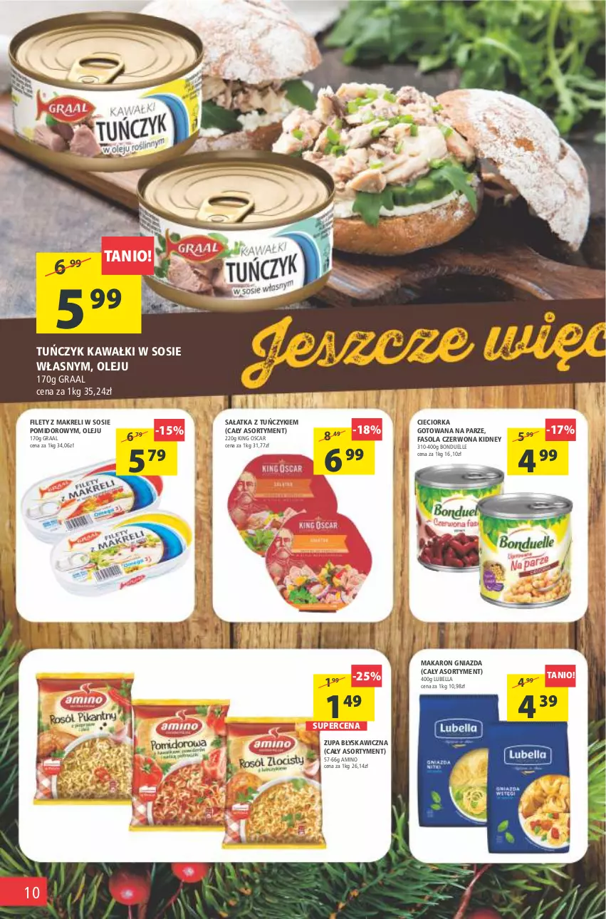 Gazetka promocyjna Arhelan - Gazetka - ważna 14.01 do 23.01.2022 - strona 10 - produkty: Bell, Bella, Bonduelle, Cieciorka, Fa, Fasola, Gra, Graal, Kawa, Lubella, Makaron, Olej, Orka, Sałat, Sałatka, Sos, Tuńczyk, Zupa