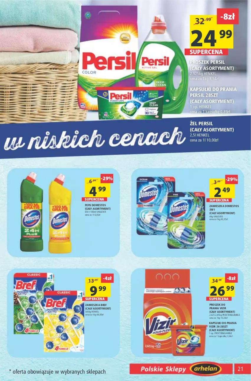 Gazetka promocyjna Arhelan - Gazetka - ważna 14.01 do 23.01.2022 - strona 21 - produkty: Bref, Domestos, Kapsułki do prania, Persil, Proszek do prania, Vizir