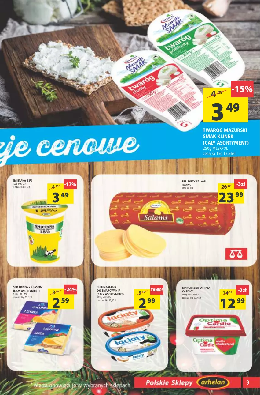 Gazetka promocyjna Arhelan - Gazetka - ważna 14.01 do 23.01.2022 - strona 9 - produkty: Margaryna, Optima, Optima Cardio, Salami, Ser, Ser topiony, Serek, Top, Twaróg