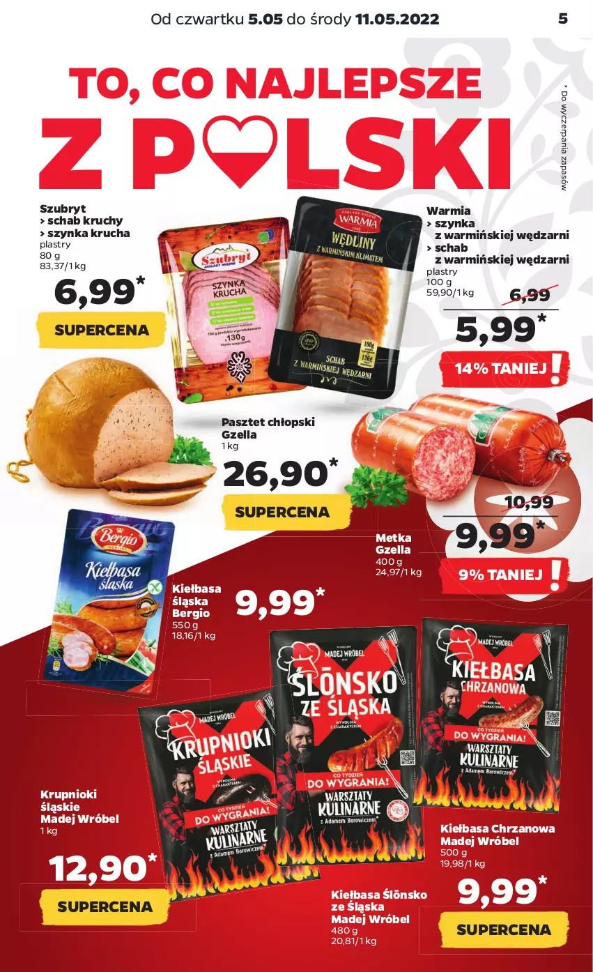 Gazetka promocyjna Netto - Gazetka spożywcza 5.05-11.05 - ważna 05.05 do 11.05.2022 - strona 5 - produkty: Chrzan, Kiełbasa, Kiełbasa śląska, Madej Wróbel, Pasztet, Szubryt, Szynka