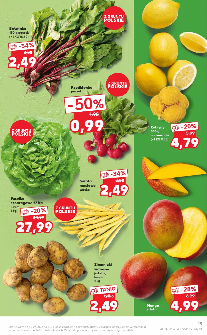 Gazetka promocyjna Kaufland - OFERTA TYGODNIA - ważna 09.06 do 14.06.2022 - strona 15 - produkty: Cytryny, Fa, Grunt, Inka, Mango, Masło, Rzodkiewka, Sałat, Sałata masłowa, Ziemniaki