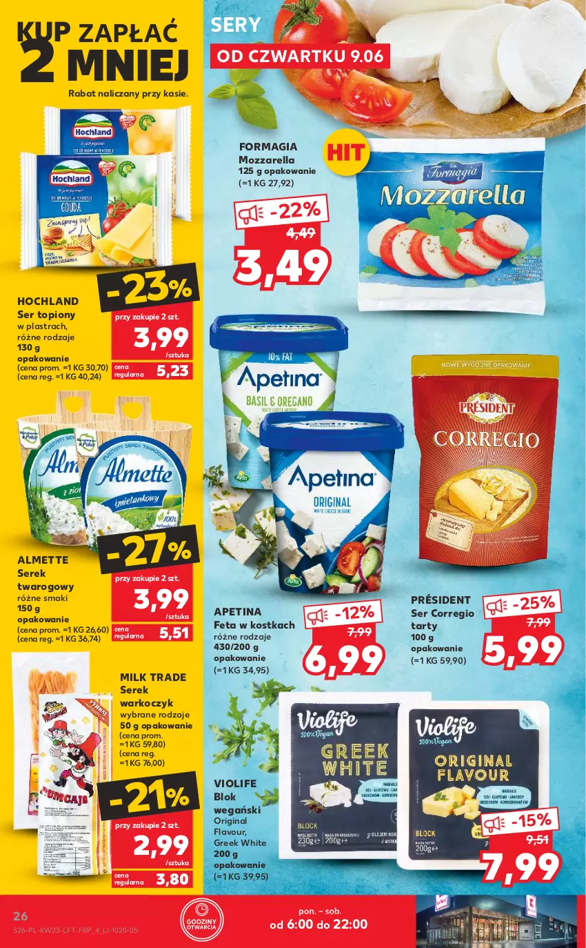 Gazetka promocyjna Kaufland - OFERTA TYGODNIA - ważna 09.06 do 14.06.2022 - strona 26 - produkty: Almette, Feta, Gin, Hochland, Koc, Mozzarella, Président, Ser, Ser topiony, Serek, Serek twarogowy, Top