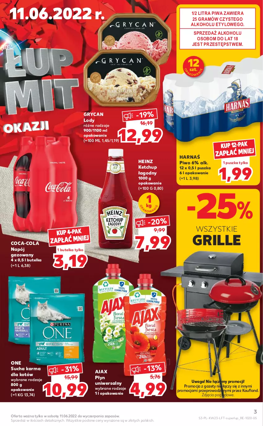 Gazetka promocyjna Kaufland - OFERTA TYGODNIA - ważna 09.06 do 14.06.2022 - strona 3 - produkty: Ajax, Coca-Cola, Gra, Grill, Gry, Harnaś, Heinz, Ketchup, Lody, Napój, Napój gazowany, Piwa, Piwo, Sucha karma, Waga