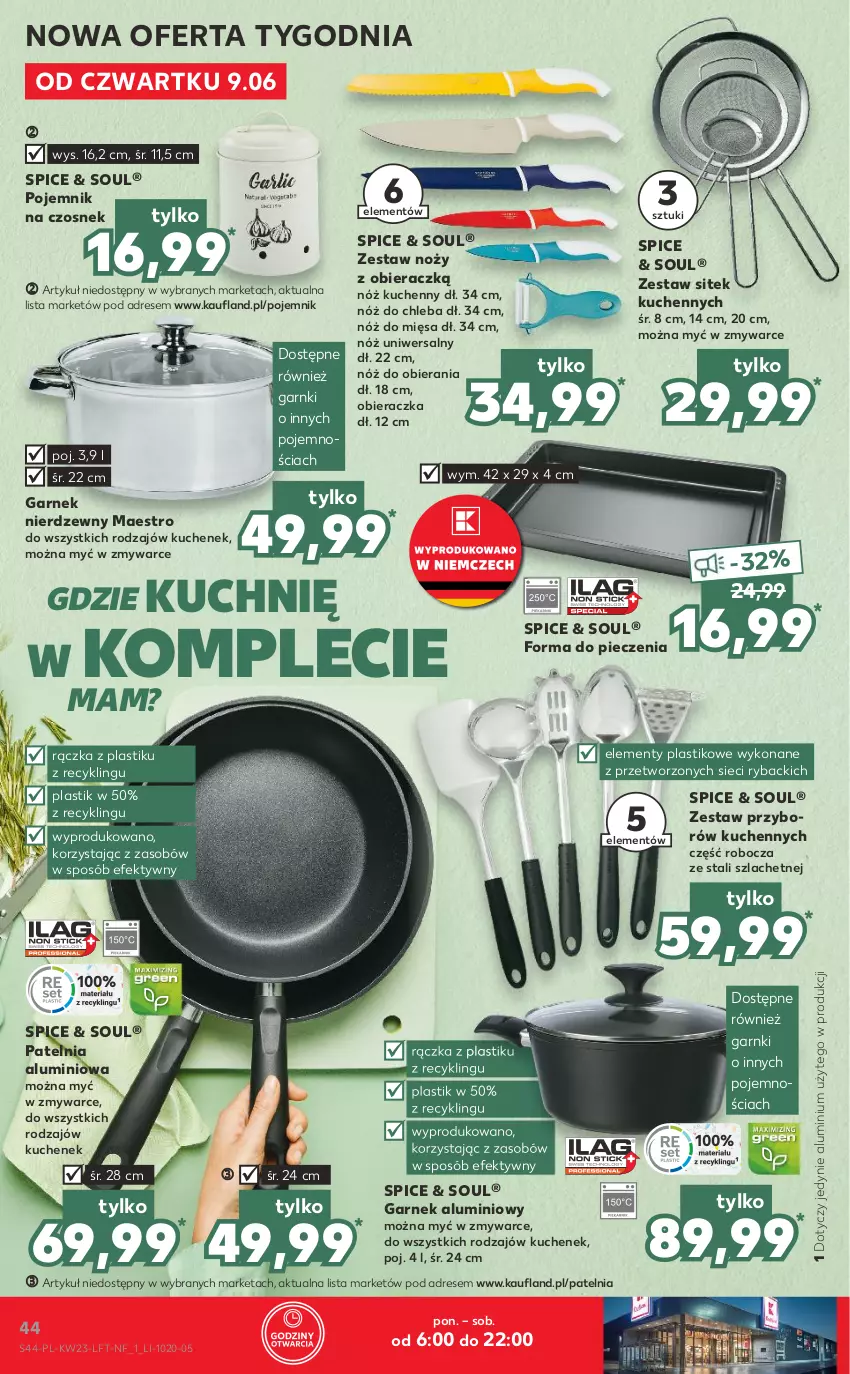 Gazetka promocyjna Kaufland - OFERTA TYGODNIA - ważna 09.06 do 14.06.2022 - strona 44 - produkty: Chleb, Czosnek, Dres, Forma do pieczenia, Garnek, Noż, Nóż do chleba, Nóż uniwersalny, Obieraczka, Patelnia, Piec, Pojemnik, Ryba, Zestaw sitek