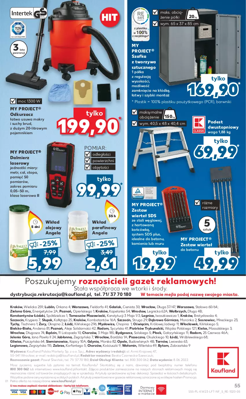 Gazetka promocyjna Kaufland - OFERTA TYGODNIA - ważna 09.06 do 14.06.2022 - strona 55 - produkty: Dres, Fa, Gra, Inka, Odkurzacz, Olej, Orka, Pojemnik, Półka, Ser, Sok, Sos, Szafka, Telefon, Top, Waga, Wkład olejowy, Zestaw wierteł