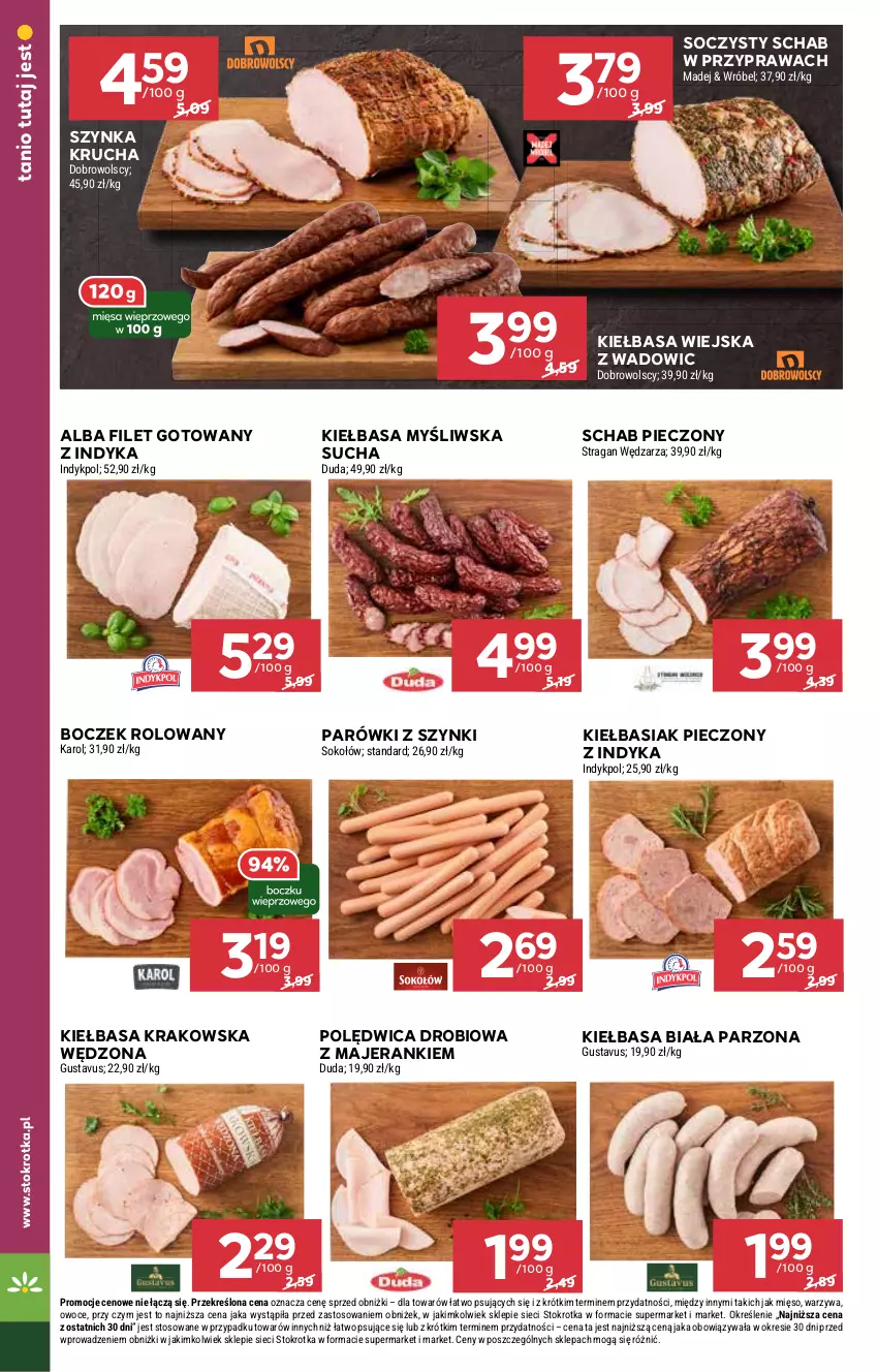 Gazetka promocyjna Stokrotka - Supermarket Opole/Radom - ważna 16.01 do 22.01.2025 - strona 10 - produkty: Basia, Boczek, Kiełbasa, Kiełbasa biała, Kiełbasa krakowska, Kiełbasa wiejska, Mięso, Owoce, Parówki, Parówki z szynki, Piec, Polędwica, Schab pieczony, Sok, Sokołów, Szynka, Warzywa