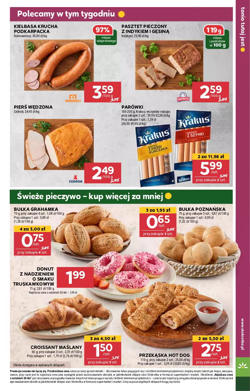 Gazetka promocyjna Stokrotka - Supermarket Opole/Radom - ważna 16.01 do 22.01.2025 - strona 11 - produkty: Bułka, Bułka grahamka, Croissant, Donut, Gra, Hot dog, Karp, Kiełbasa, Kiełbasa krucha, Krakus, Mięso, Owoce, Parówki, Pasztet, Piec, Pieczywo, Warzywa