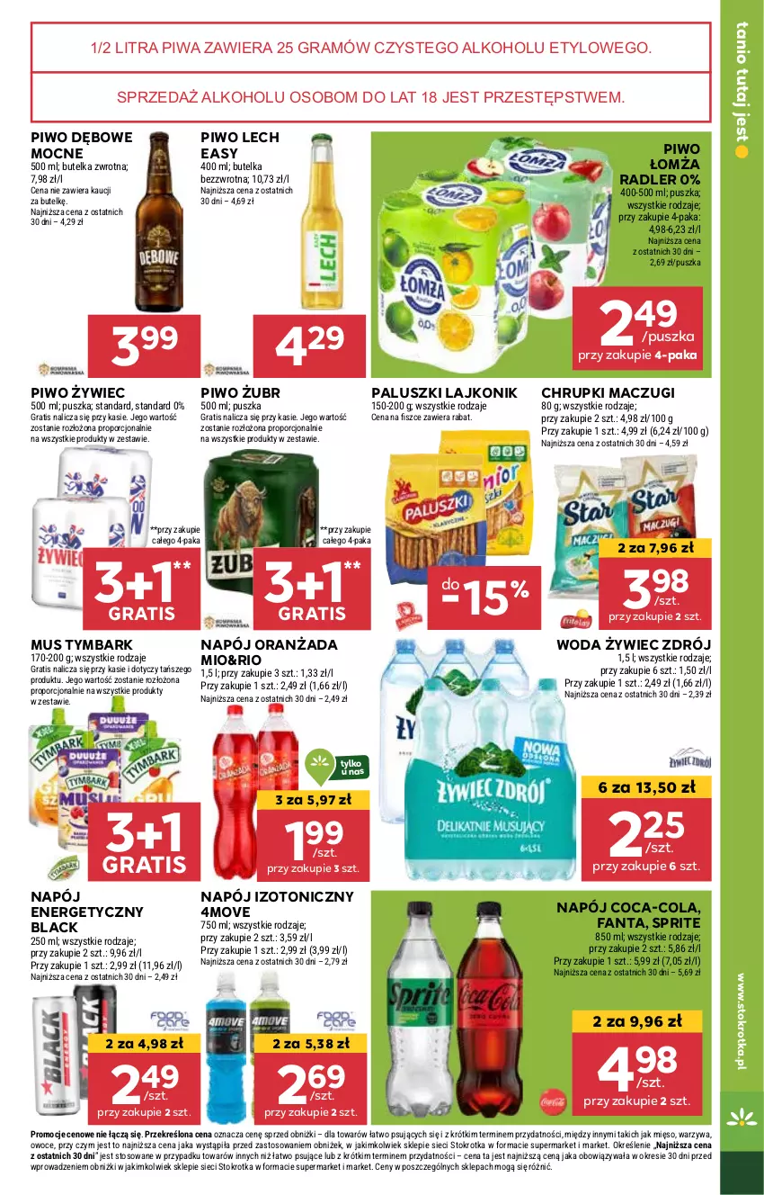 Gazetka promocyjna Stokrotka - Supermarket Opole/Radom - ważna 16.01 do 22.01.2025 - strona 19 - produkty: Chrupki, Coca-Cola, Fa, Fanta, Gra, Lack, Lajkonik, Mięso, Mus, Napój, Napój energetyczny, Napój izotoniczny, Oranżada, Owoce, Piwa, Piwo, Por, Radler, Sprite, Tymbark, Warzywa, Woda