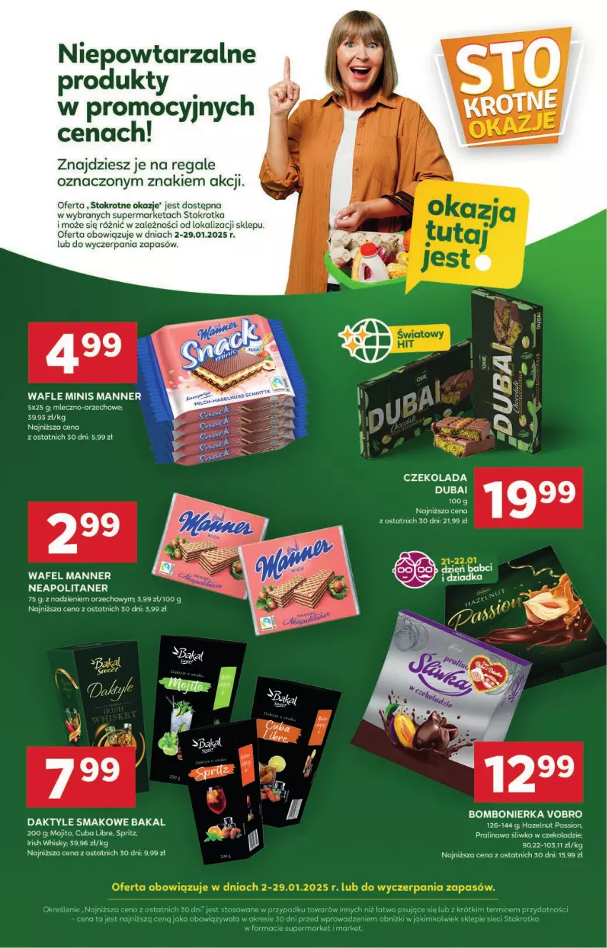 Gazetka promocyjna Stokrotka - Supermarket Opole/Radom - ważna 16.01 do 22.01.2025 - strona 22 - produkty: Czekolada, Daktyle, Papaja, Wafle, Whisky