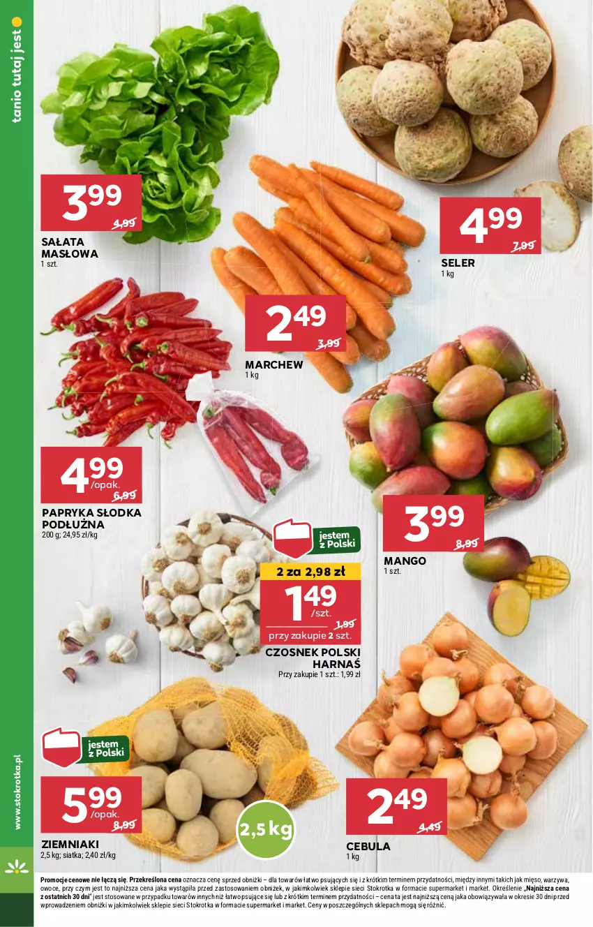 Gazetka promocyjna Stokrotka - Supermarket Opole/Radom - ważna 16.01 do 22.01.2025 - strona 8 - produkty: Cebula, Czosnek, Harnaś, Mango, Masło, Mięso, Owoce, Papryka, Papryka słodka, Sałat, Sałata masłowa, Siatka, Warzywa, Ziemniaki