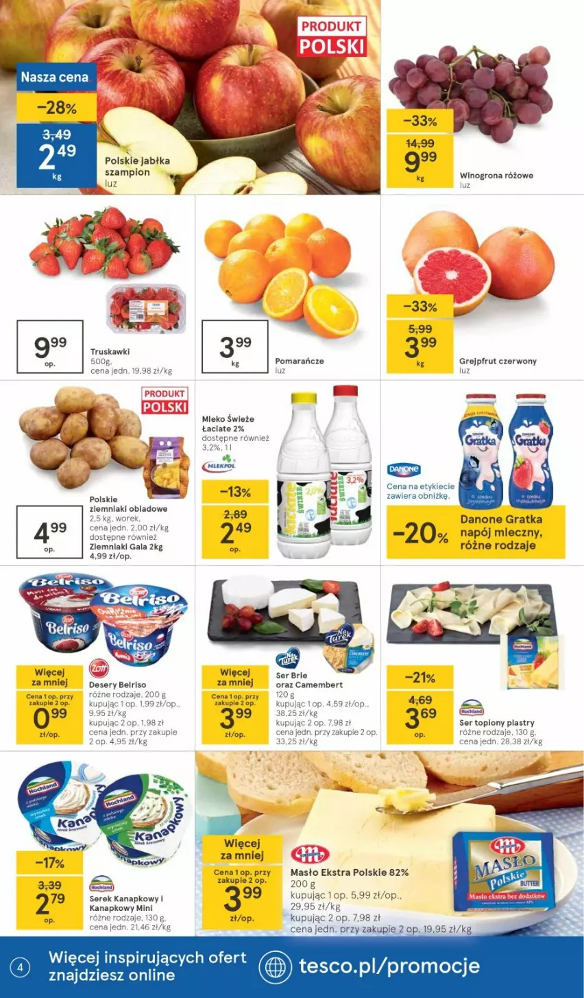 Gazetka promocyjna Tesco - Tesco gazetka - przyszły tydzień - ważna 25.02 do 03.03.2021 - strona 4 - produkty: Belriso, Danone, Deser, Gala, Gra, Jabłka, Masło, Mleko, Napój, Napój mleczny, Pomarańcze, Ser, Ser topiony, Serek, Serek kanapkowy, Szampion, Top, Ziemniaki