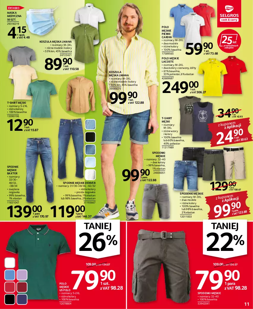 Gazetka promocyjna Selgros - Oferta przemysłowa - ważna 05.05 do 18.05.2022 - strona 11 - produkty: Kosz, Koszula, Lacoste, Maska, Maska medyczna, Pierre Cardin, Spodnie, T-shirt, Wełna