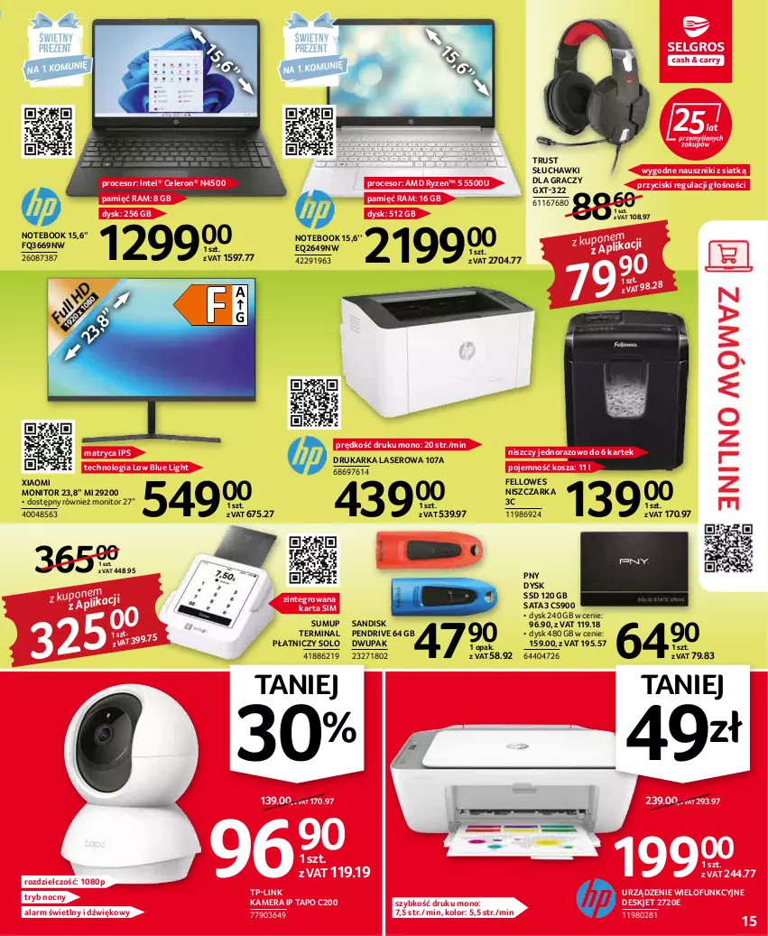 Gazetka promocyjna Selgros - Oferta przemysłowa - ważna 05.05 do 18.05.2022 - strona 15 - produkty: Drukarka, Gra, Intel, Kamera, Kosz, Monitor, Niszczarka, Notebook, Pendrive, Procesor, Rust, Ser, Słuchawki, TP-Link, Urządzenie wielofunkcyjne