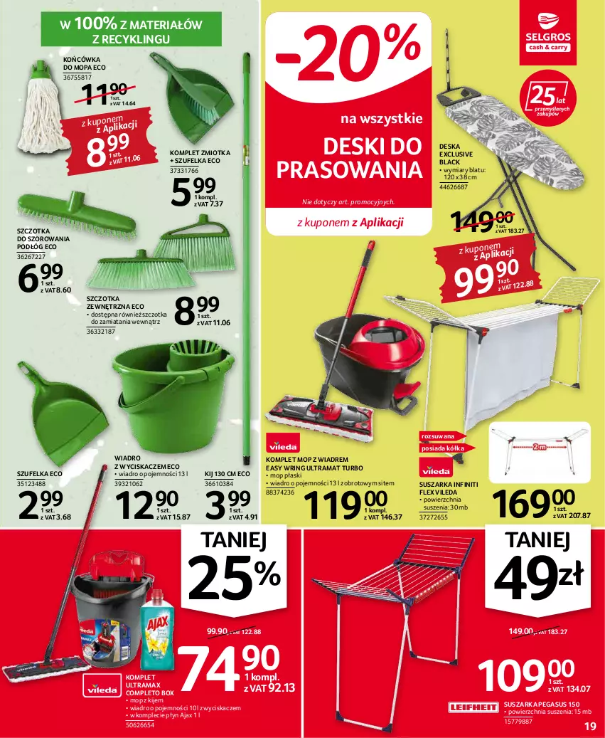 Gazetka promocyjna Selgros - Oferta przemysłowa - ważna 05.05 do 18.05.2022 - strona 19 - produkty: Ajax, Asus, Kije, Lack, Mop, Rama, Suszarka, Szczotka, Szczotka do szorowania, Szufelka, Vileda, Wiadro, Wiadro z wyciskaczem