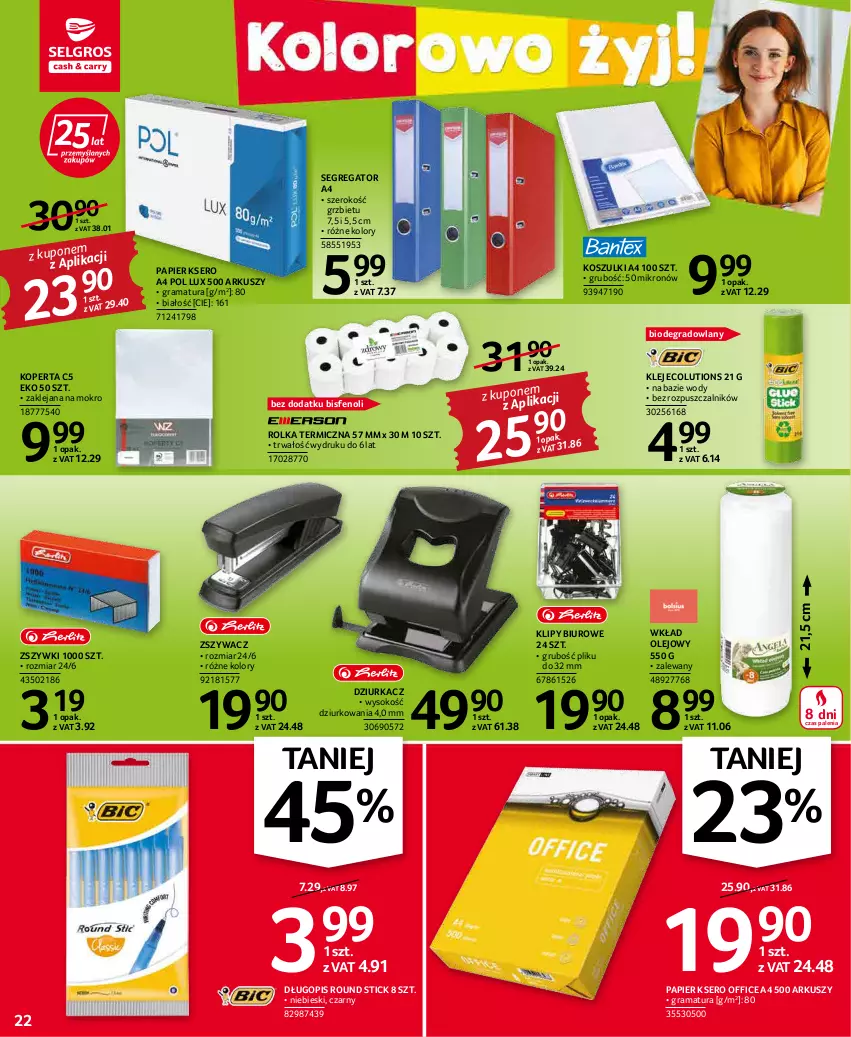 Gazetka promocyjna Selgros - Oferta przemysłowa - ważna 05.05 do 18.05.2022 - strona 22 - produkty: Biuro, Długopis, Gra, Klej, Kosz, Olej, Papier, Rama, Ser, Sok, Wkład olejowy