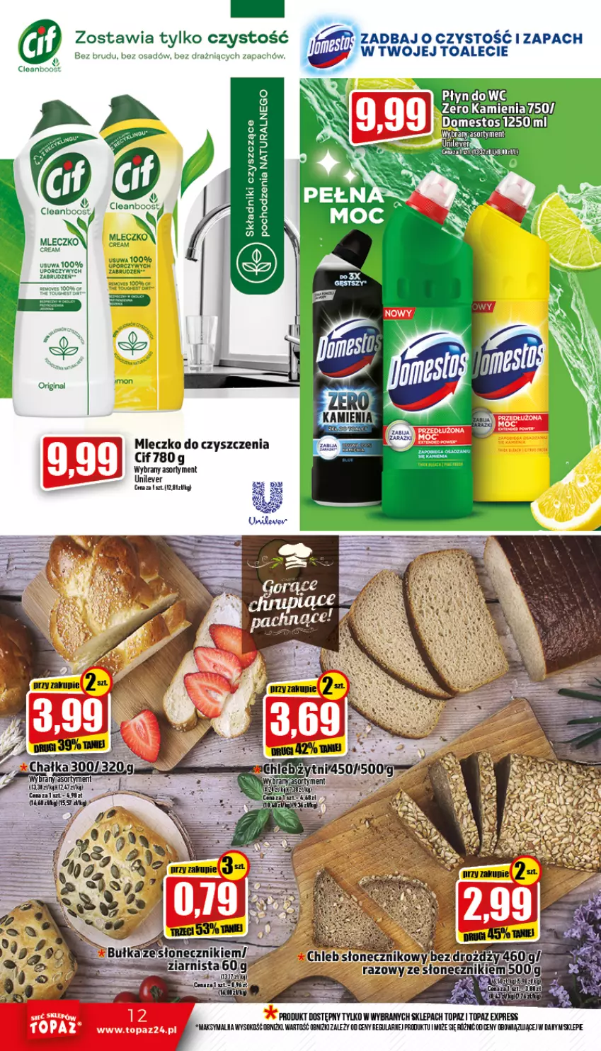 Gazetka promocyjna Topaz - Gazetka - ważna 10.11 do 16.11.2022 - strona 12 - produkty: Chleb, Cif, Domestos, Fa, Keen, Mleczko, Por, Sok, Top