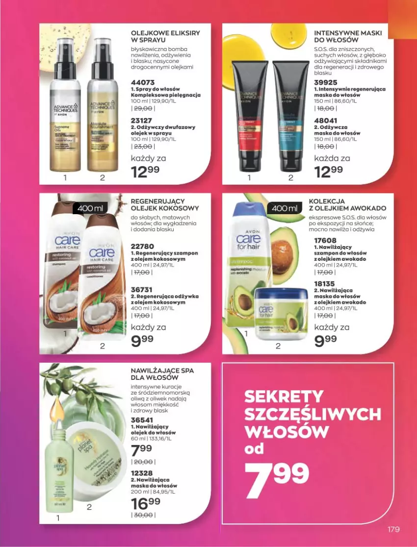 Gazetka promocyjna Avon - Sierpień - ważna 01.08 do 31.08.2022 - strona 175 - produkty: Fa, Kokos, Maska, Maska do włosów, Odżywka, Olej, Regenerująca maska, Szampon