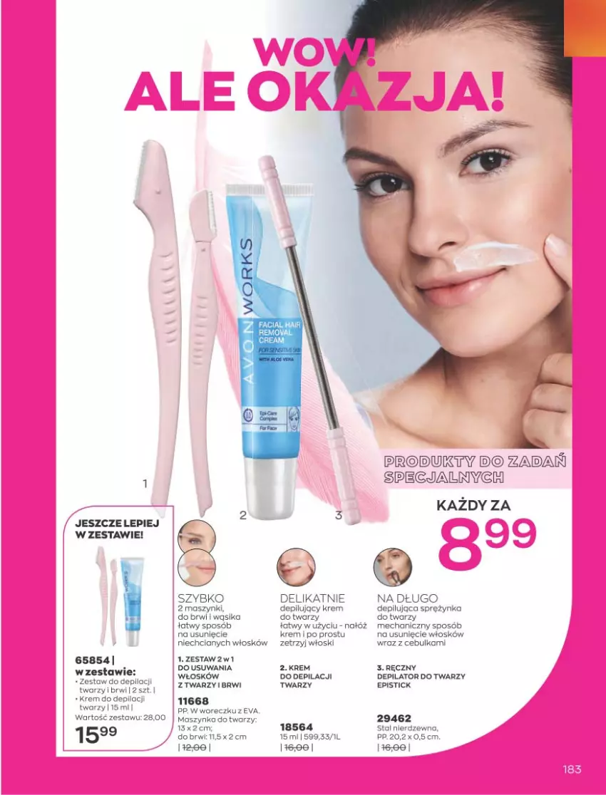 Gazetka promocyjna Avon - Sierpień - ważna 01.08 do 31.08.2022 - strona 179 - produkty: Depilator, Krem do depilacji, Krem do twarzy, Maszynka, Szynka