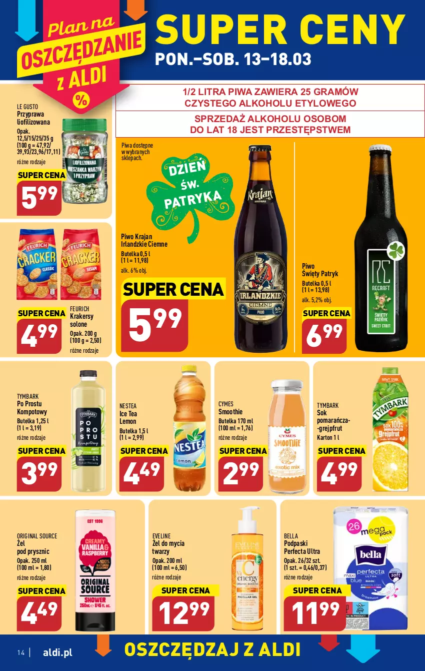 Gazetka promocyjna Aldi - Pełen katalog - ważna 13.03 do 18.03.2023 - strona 14 - produkty: Bell, Bella, Eveline, Gin, Gra, Grejpfrut, Ice tea, Krakersy, Nestea, Perfecta, Piwa, Piwo, Podpaski, Smoothie, Sok, Tymbark