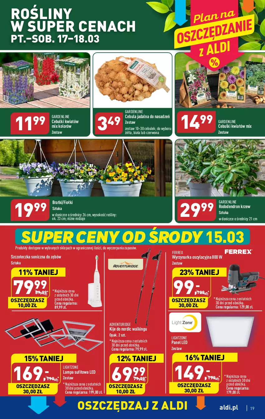 Gazetka promocyjna Aldi - Pełen katalog - ważna 13.03 do 18.03.2023 - strona 19 - produkty: Cebula, Dron, Gra, Kije, Lampa, Lampa sufitowa, O nas, Sok, Szczoteczka, Szczoteczka soniczna, Wyrzynarka