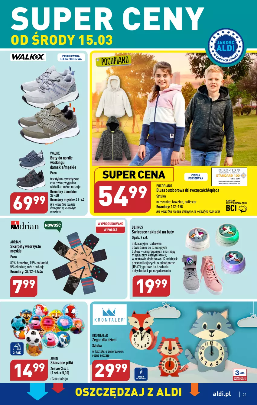 Gazetka promocyjna Aldi - Pełen katalog - ważna 13.03 do 18.03.2023 - strona 21 - produkty: Bateria, Bluza, Buty, Dzieci, Karp, Klej, Pocopiano, Por, Wełna, Zegar