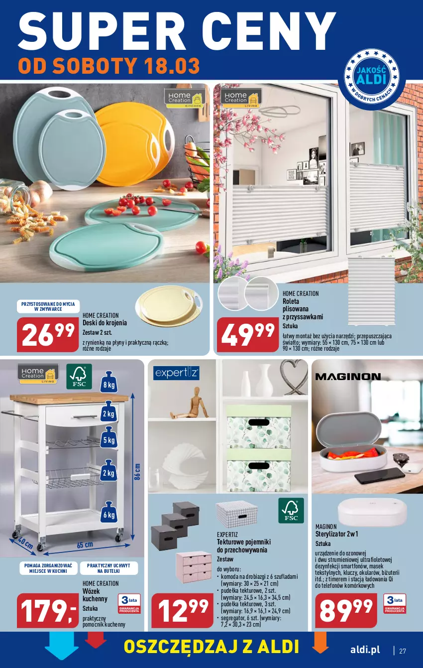 Gazetka promocyjna Aldi - Pełen katalog - ważna 13.03 do 18.03.2023 - strona 27 - produkty: Gin, Komoda, Moda, Pojemnik, Roleta, Rum, Smartfon, Sterylizator, Telefon, Wózek