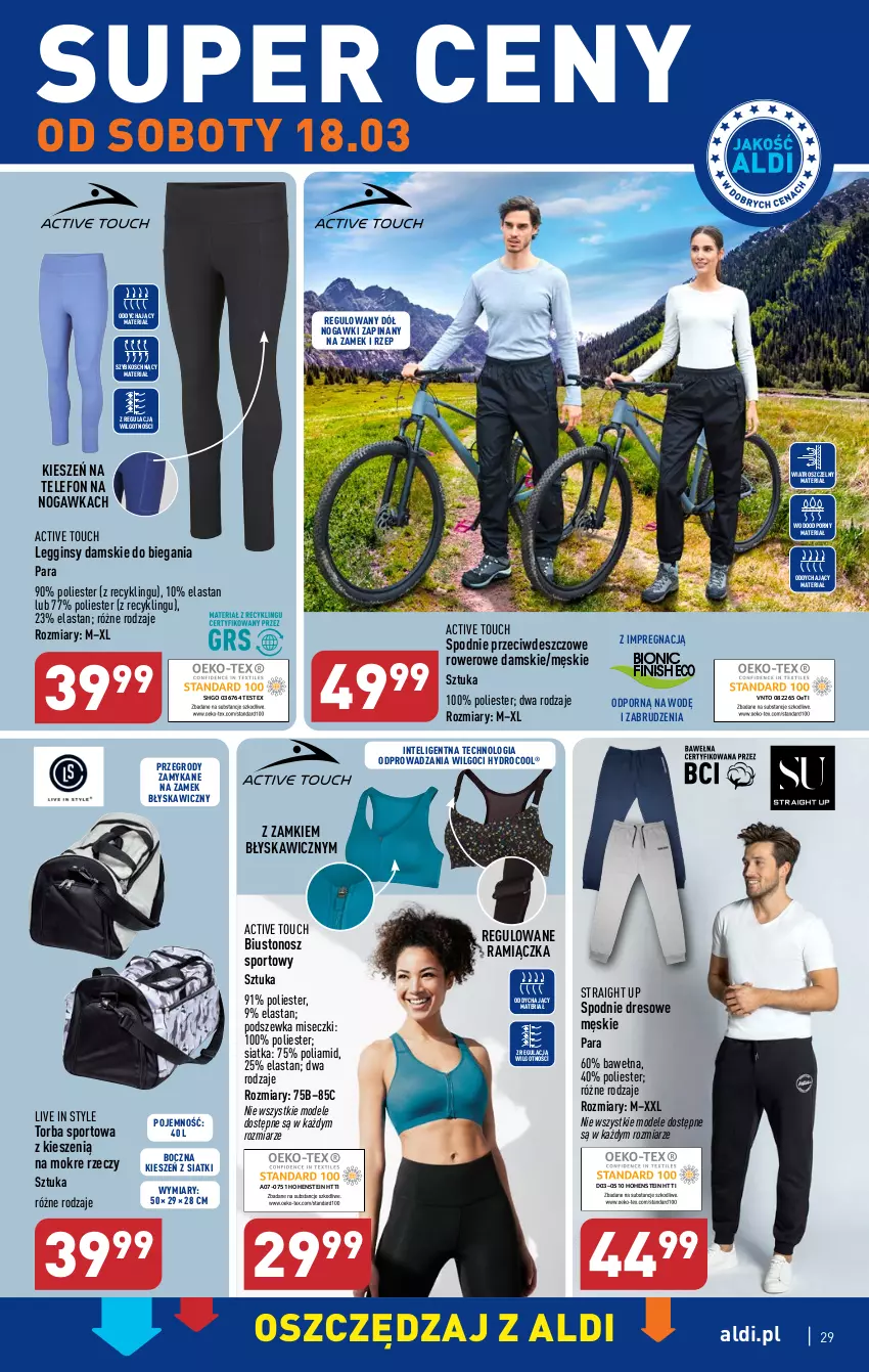 Gazetka promocyjna Aldi - Pełen katalog - ważna 13.03 do 18.03.2023 - strona 29 - produkty: Biustonosz, Dres, Gin, Intel, Legginsy, LG, Por, Rower, Siatka, Spodnie, Spodnie dresowe, Sport, Telefon, Torba, Wełna