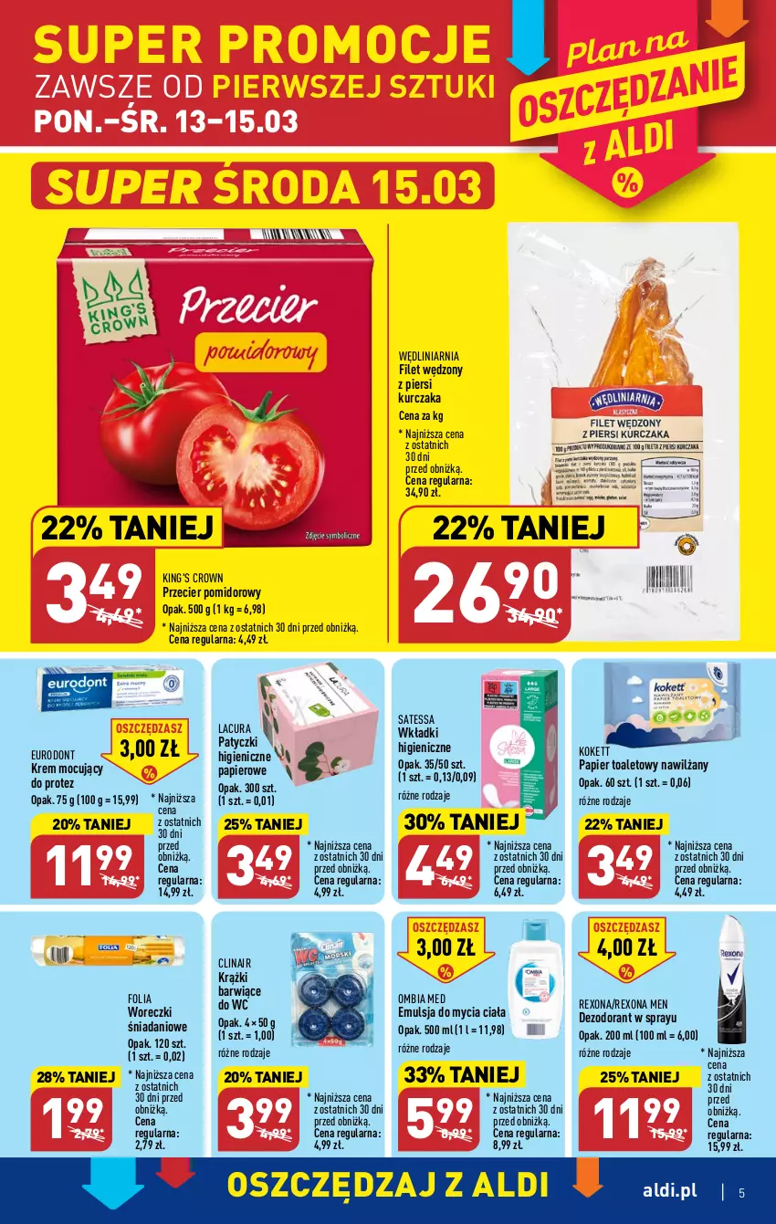 Gazetka promocyjna Aldi - Pełen katalog - ważna 13.03 do 18.03.2023 - strona 5 - produkty: Clin, Danio, Dezodorant, Emulsja, Emulsja do mycia, Kurczak, Papier, Papier toaletowy, Rexona, Wkładki