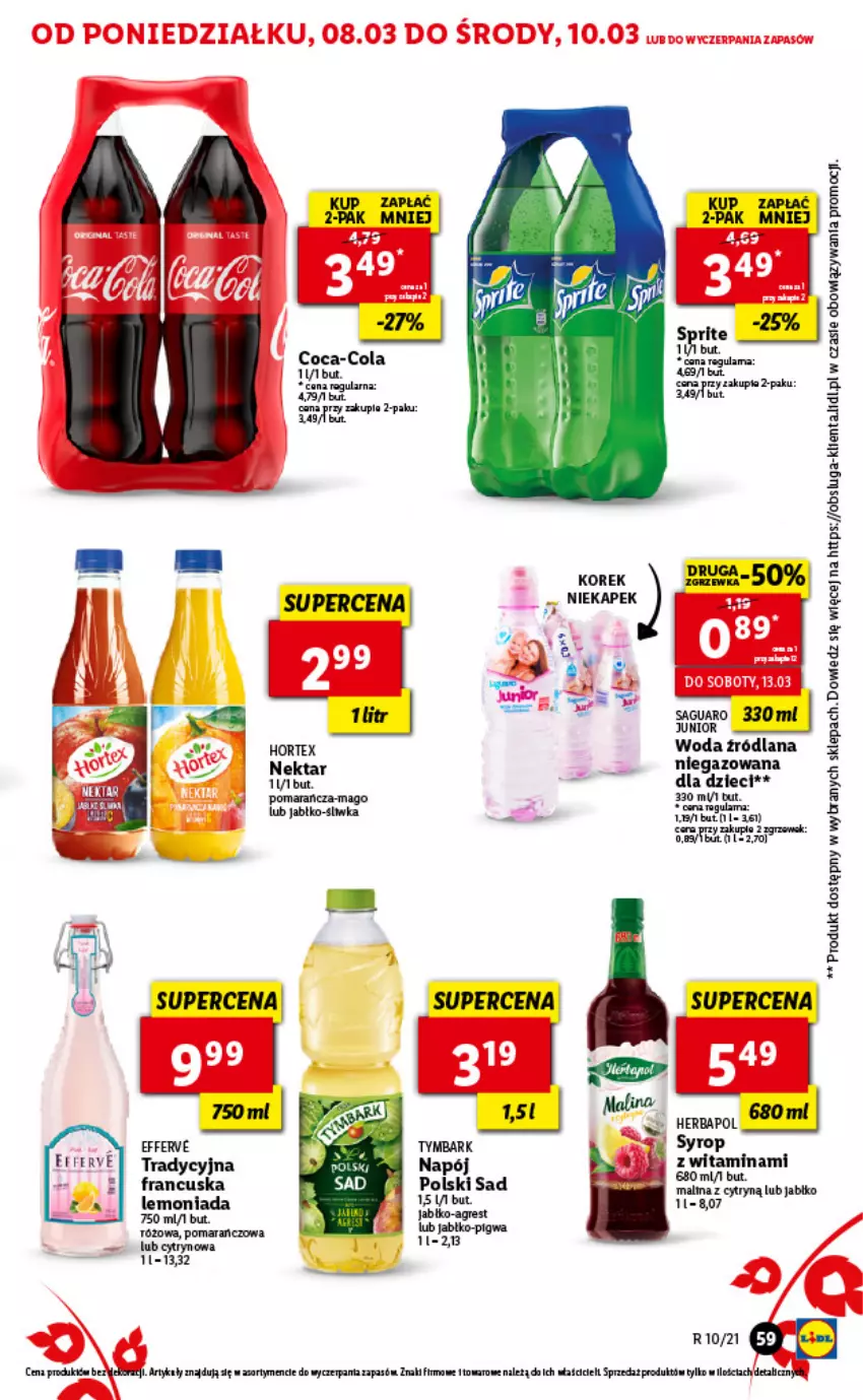 Gazetka promocyjna Lidl - GAZETKA - ważna 08.03 do 10.03.2021 - strona 59 - produkty: Coca-Cola, Hortex, LANA, Lemoniada, Napój, Nektar, Syrop, Tymbark, Woda